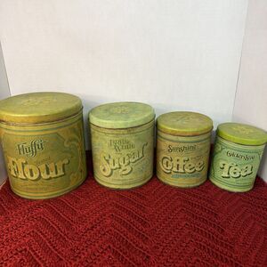 Vintage Ballonoff Canister Set 4 Pc Flour Sugar Coffee Tea Green Metal Kitchen